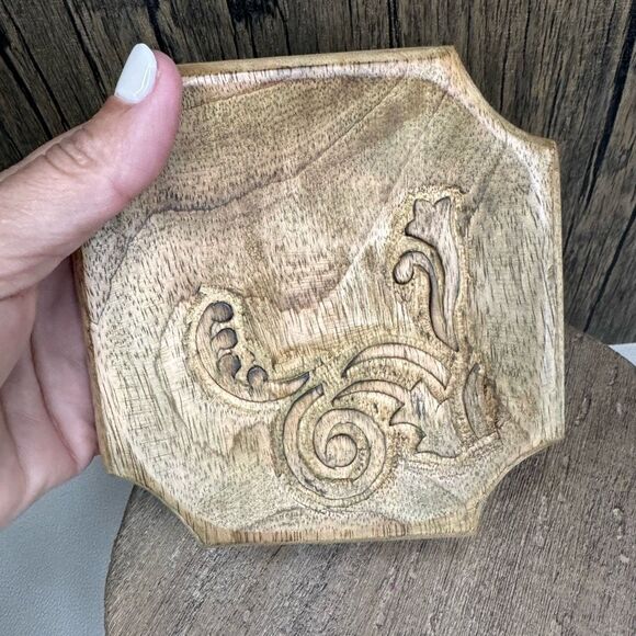 Wood Trinket Tray Mango Carved Wood Home Decor Gift NEW Fast ShiP - Picture 3 of 5